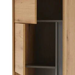 Hohe Vitrine in Wildeiche Optik und Anthrazit - Colomania^Wohnen Sale