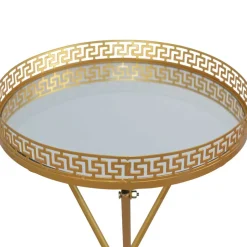 Hoher Beistelltisch mit runder Spiegelglas Platte - Mabu^Wohnen