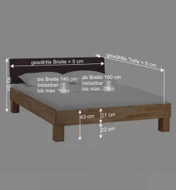 Wohnen Holzbett massiv Wins mit Polster-Kopfteil Kunstleder Dunkelbraun