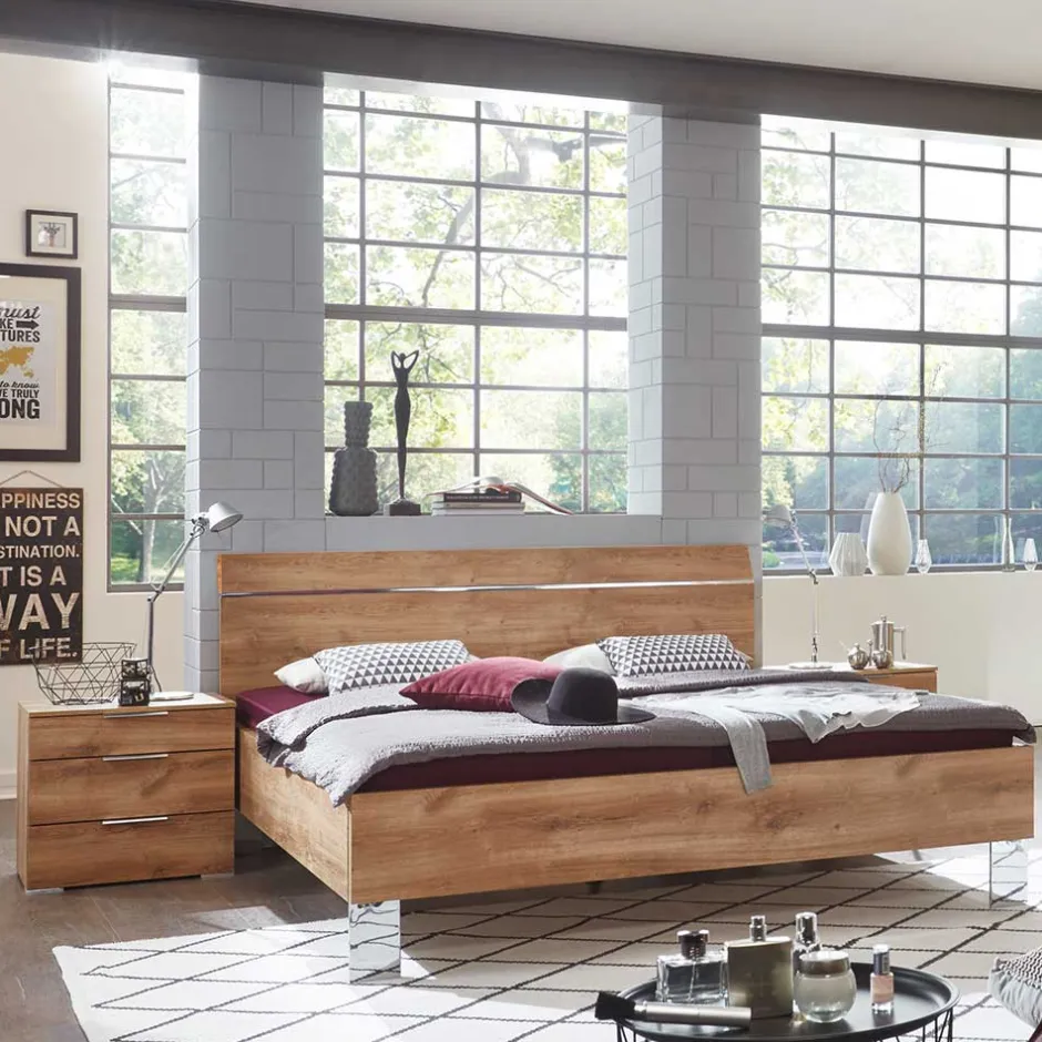 Wohnen Holzoptik Bett in Plankeneiche - Dagidoyo