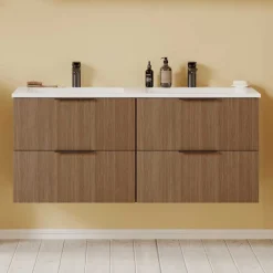 Wohnen Holzoptik Doppel-Waschtisch in Eiche Dunkel - Ucaida