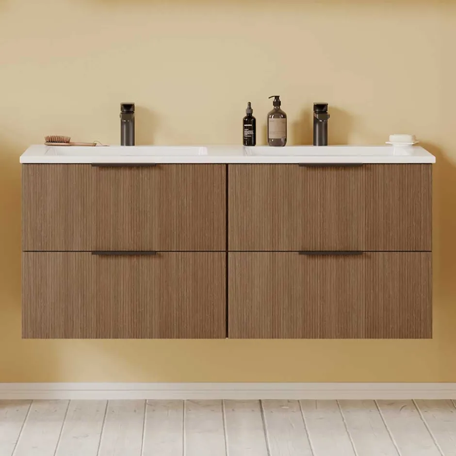 Wohnen Holzoptik Doppel-Waschtisch in Eiche Dunkel - Ucaida