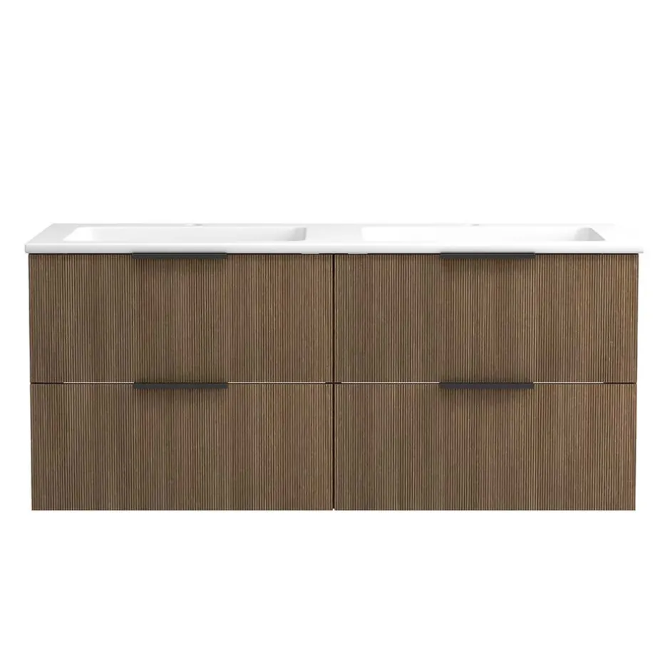 Wohnen Holzoptik Doppel-Waschtisch in Eiche Dunkel - Ucaida