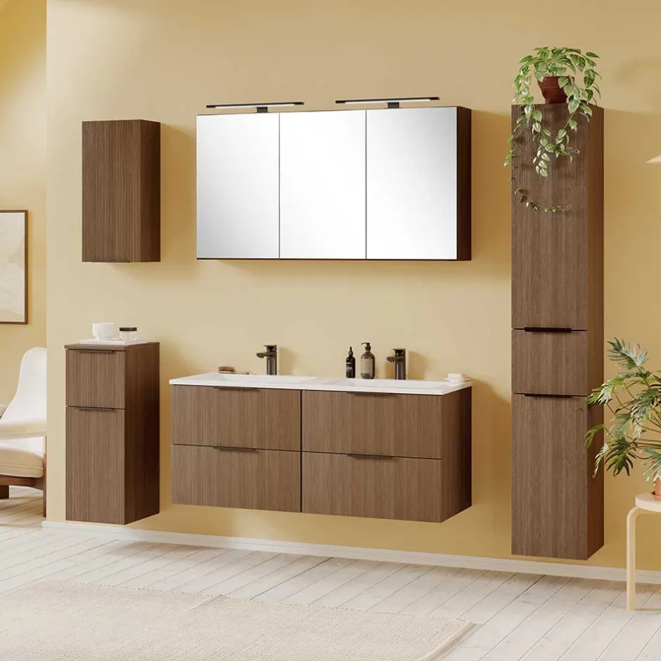 Wohnen Holzoptik Doppel-Waschtisch in Eiche Dunkel - Ucaida