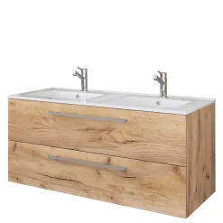 Holzoptik Waschtisch mit zwei Becken - Ursela^Wohnen Sale
