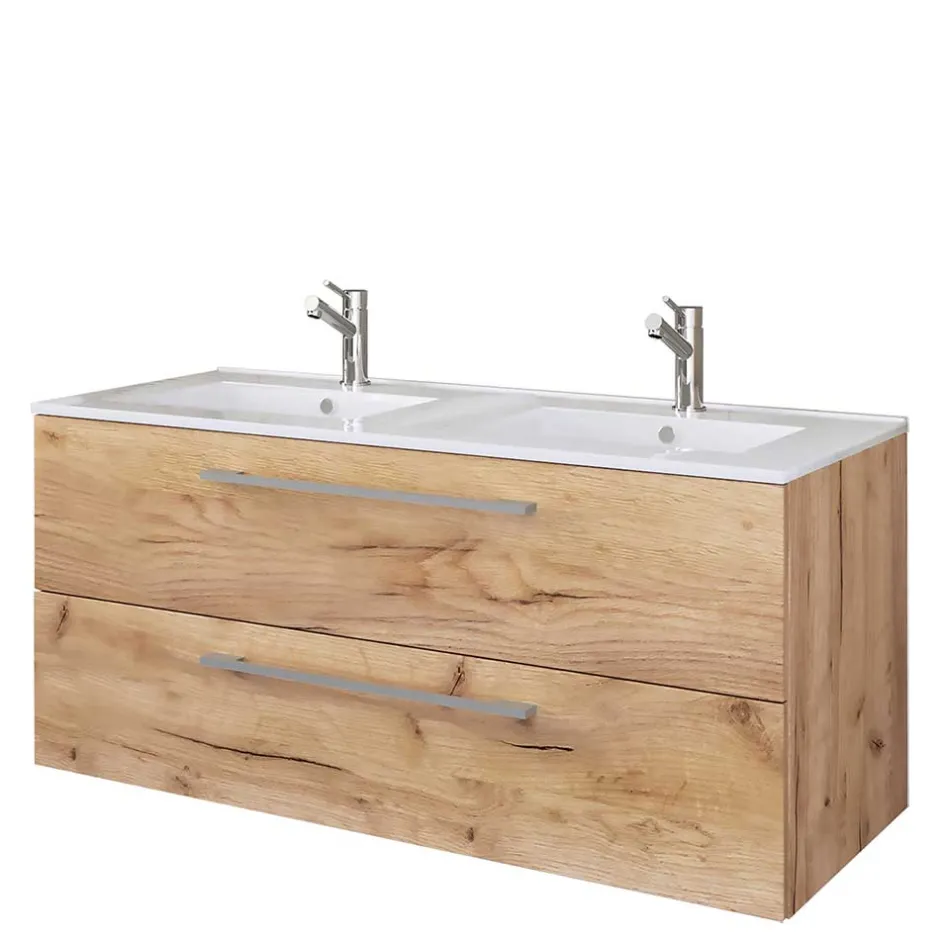 Holzoptik Waschtisch mit zwei Becken - Ursela^Wohnen Sale