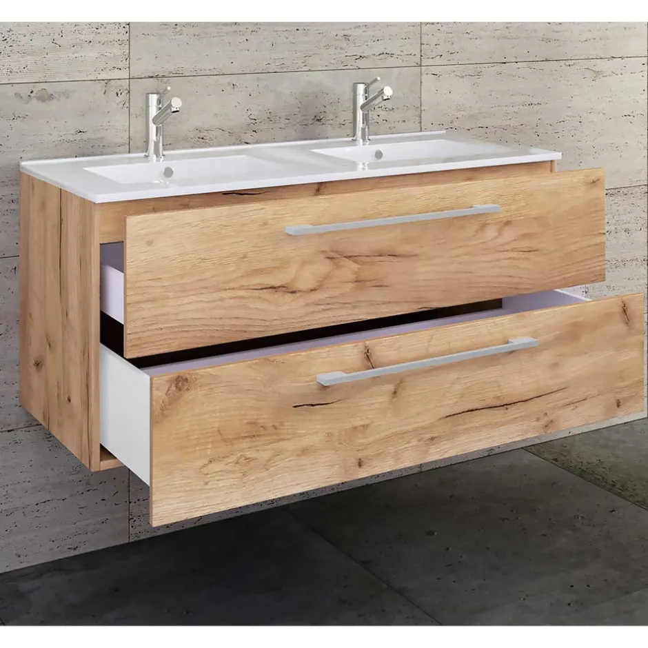 Holzoptik Waschtisch mit zwei Becken - Ursela^Wohnen Sale