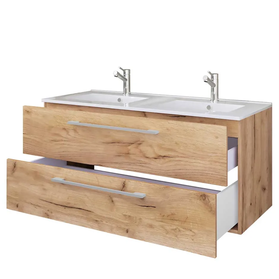 Holzoptik Waschtisch mit zwei Becken - Ursela^Wohnen Sale