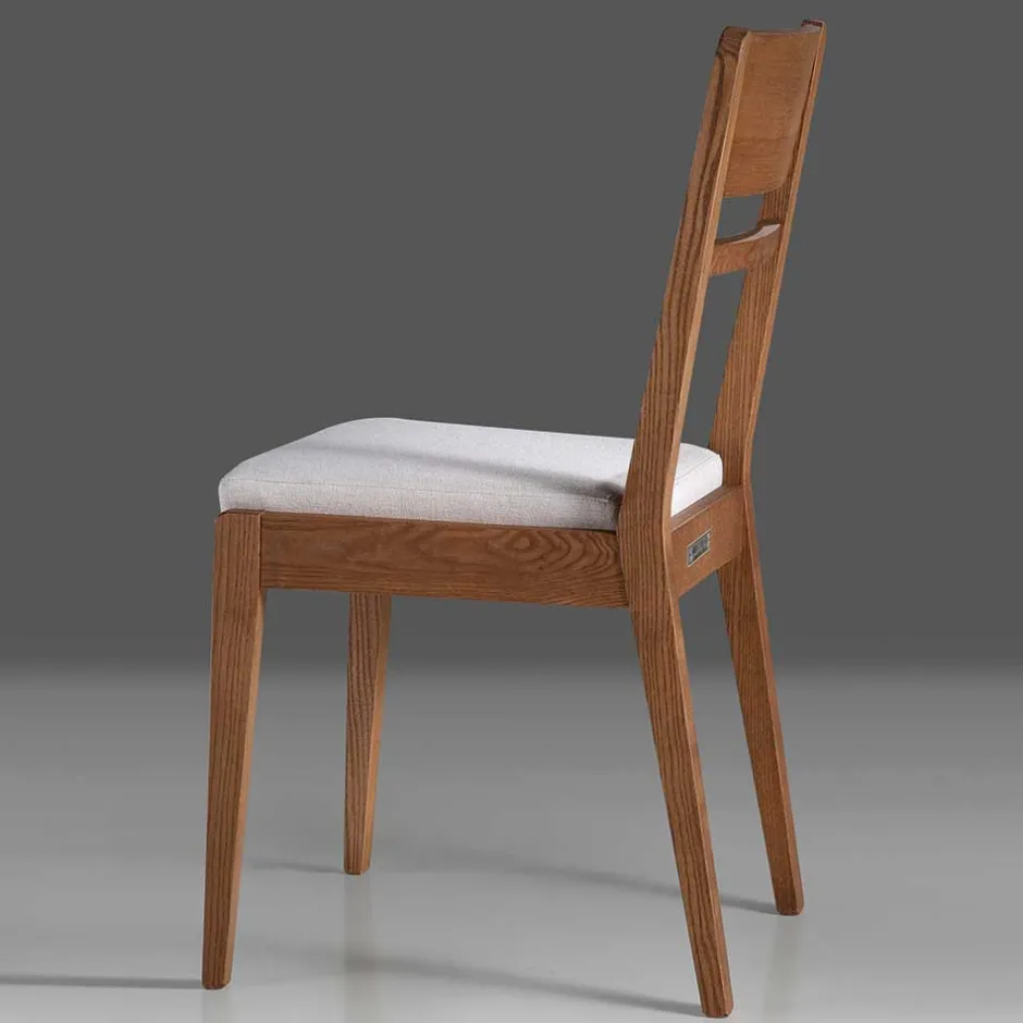 Wohnen Holzstuhl mit Sitzpolster in Creme Stoff - Altagracia