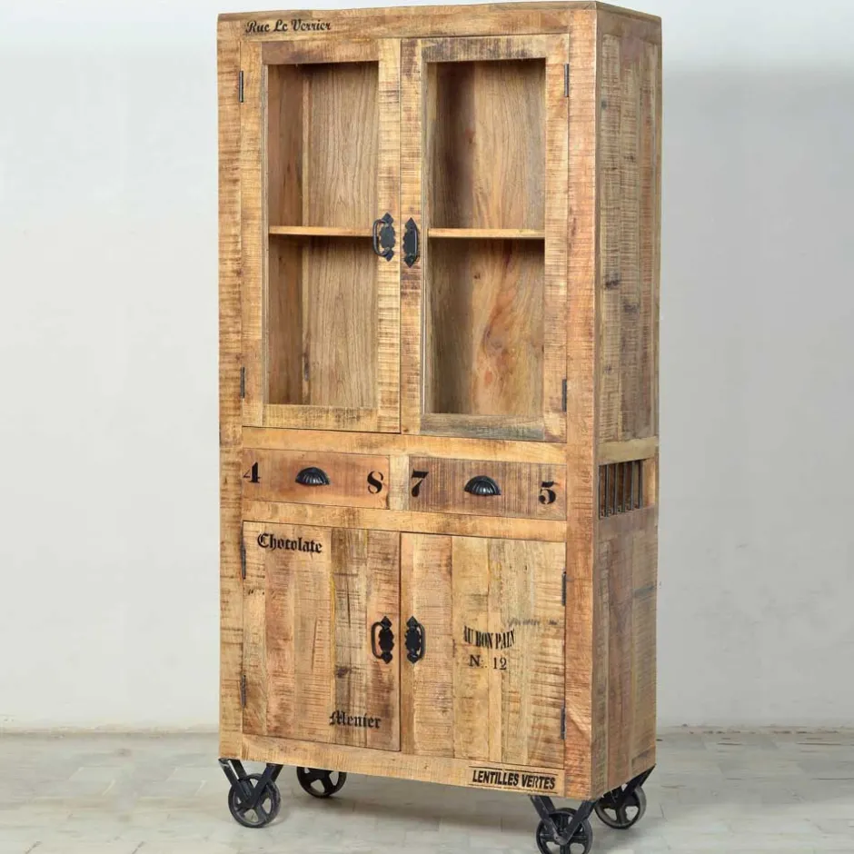 Wohnen Holzvitrine Indri auf Rollen