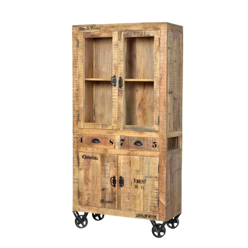 Wohnen Holzvitrine Indri auf Rollen