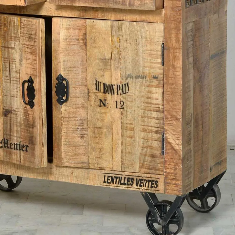 Wohnen Holzvitrine Indri auf Rollen