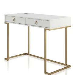 Home Office Schreibtisch in Weiß und Messing - Luco^Wohnen New