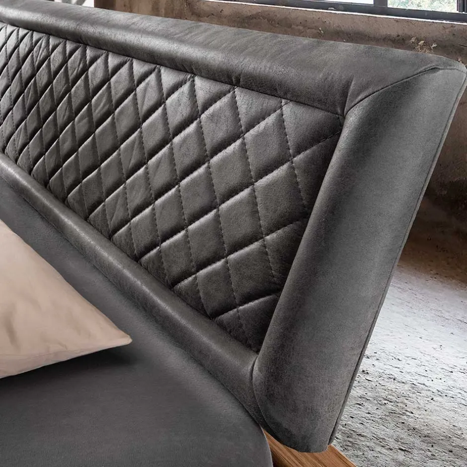 Wohnen Industrial Bett mit Recyclingleder Kopfteil - Cresp