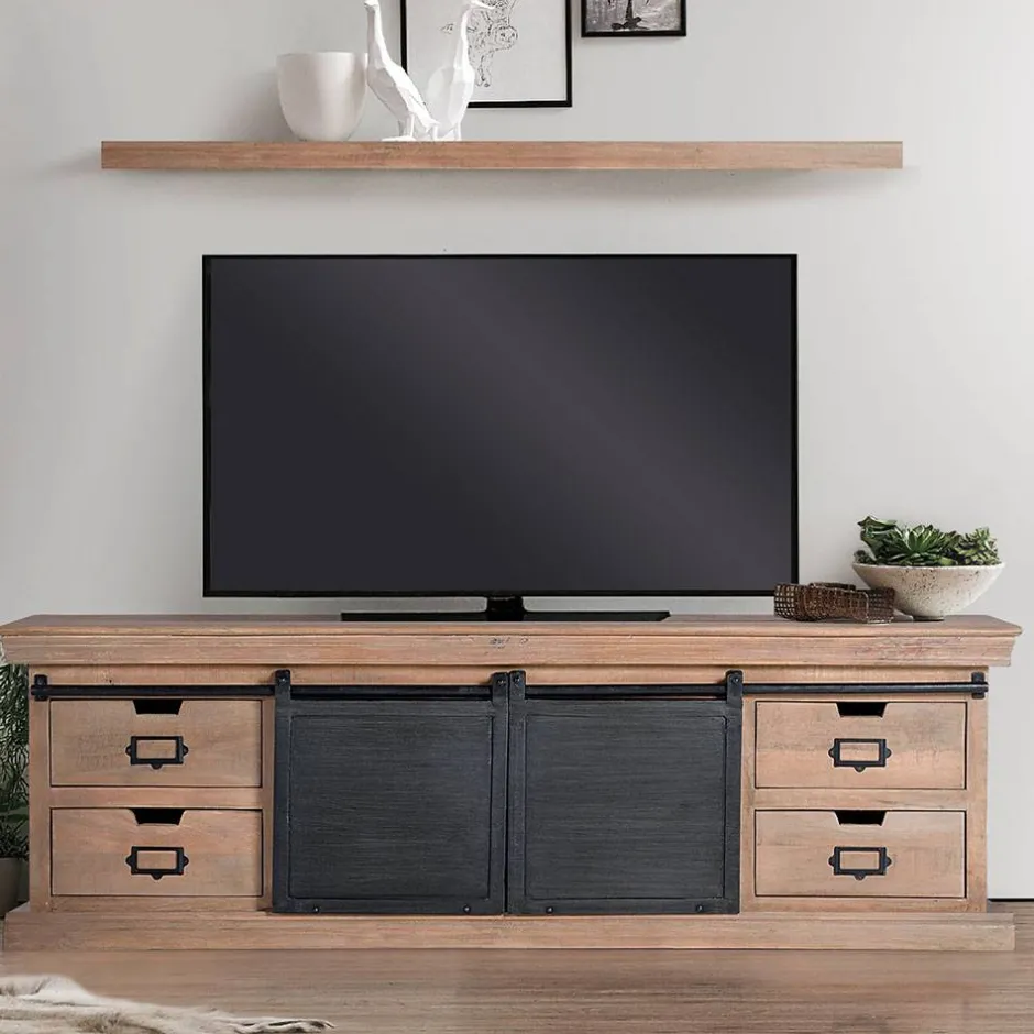 Wohnen Industrial Chic TV Lowboard mit Schiebetüren - Jantonia