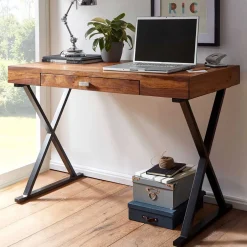 Industrial Design Schreibtisch aus Sheesham Holz - Apolon^Wohnen Online
