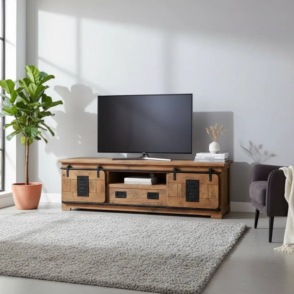 Industrial Design TV Lowboard aus Mangoholz - Semian^Wohnen Outlet
