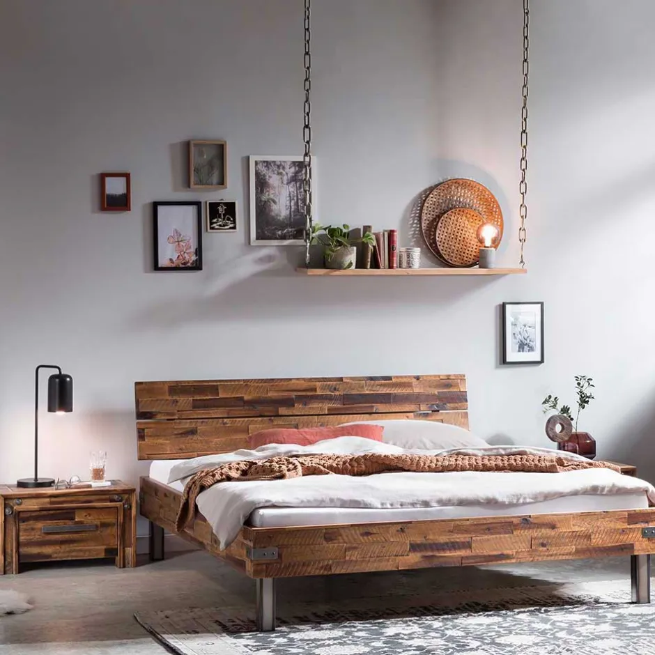 Industrial Einzelbett aus Akazie massiv - Vetonia^Wohnen Discount