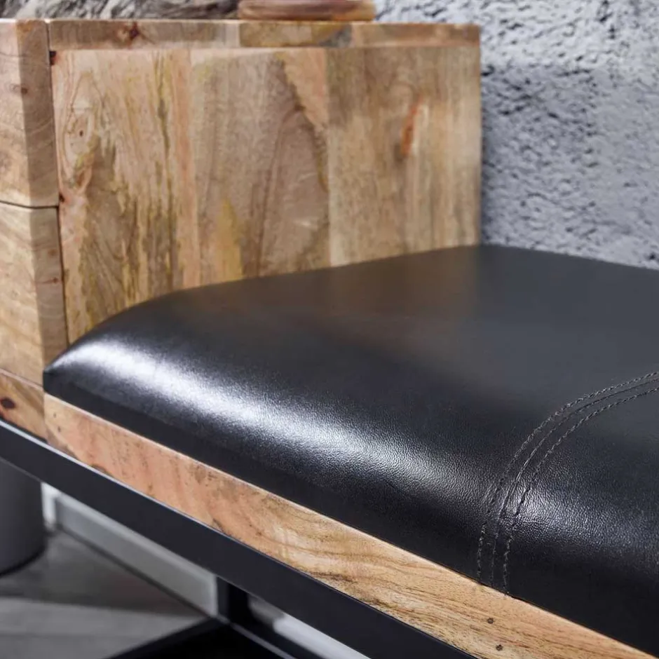 Wohnen Industrial Flurbank mit Ledersitz in Schwarz - Mariono