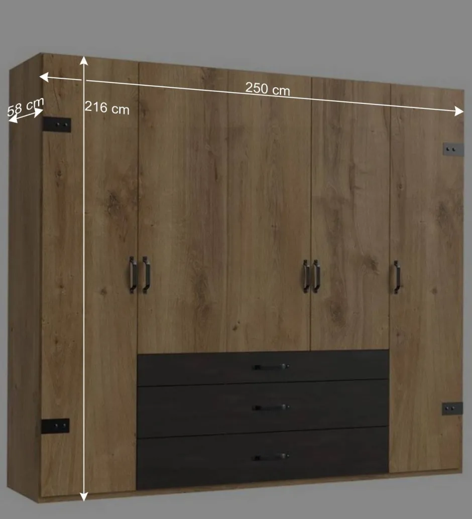 Industrial Schlafzimmerschrank mit fünf Türen - Bram^Wohnen Discount