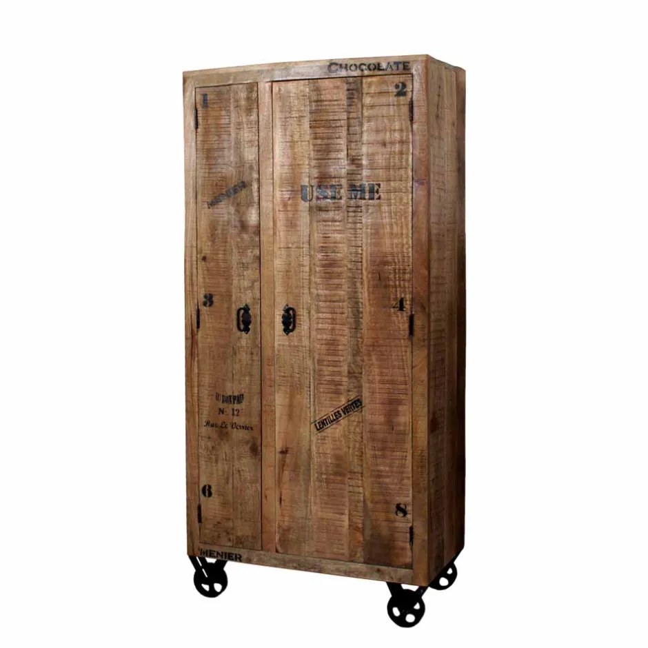 Wohnen Industry Dielenschrank Indri aus Holz rustikal mit Schrift-Drucken