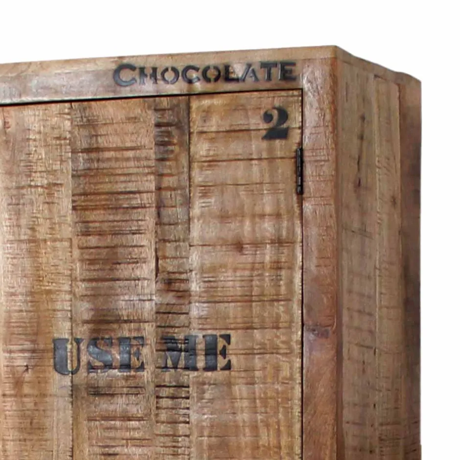 Wohnen Industry Dielenschrank Indri aus Holz rustikal mit Schrift-Drucken