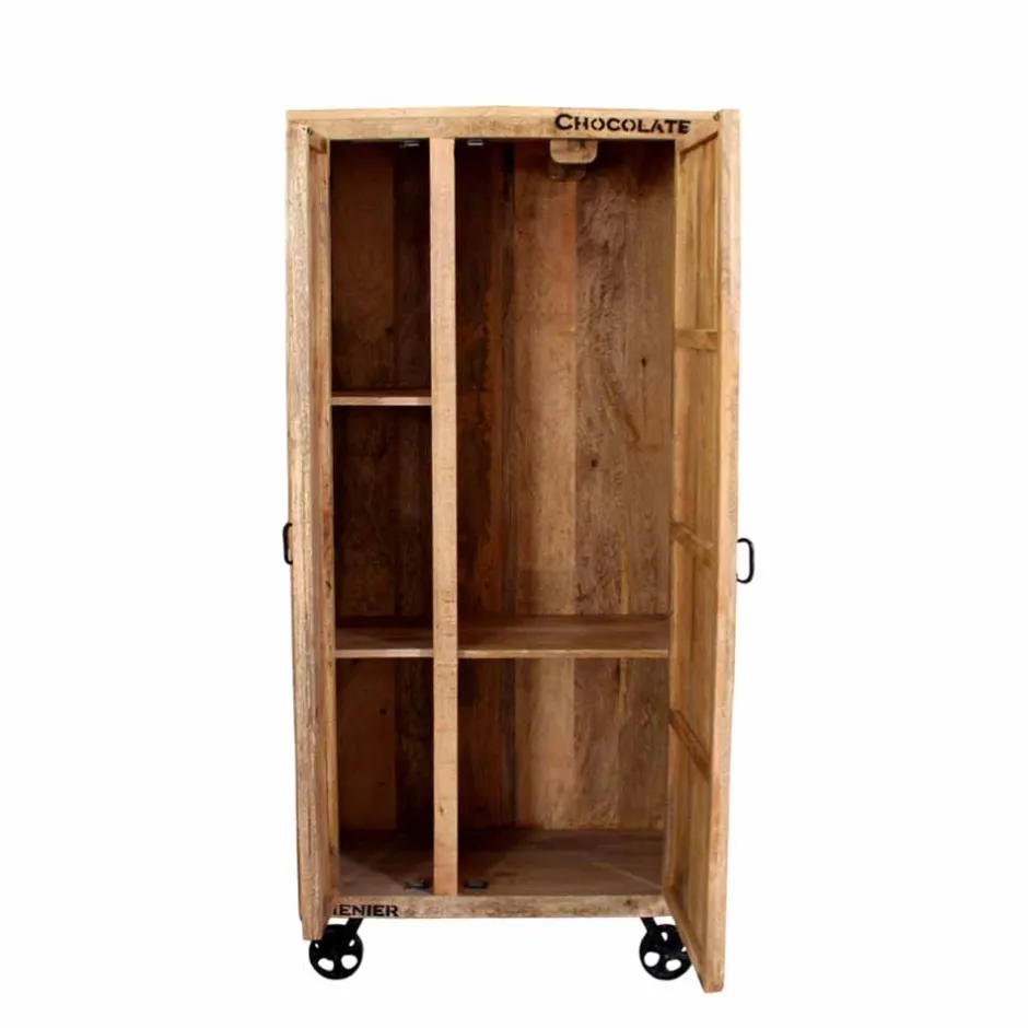 Wohnen Industry Dielenschrank Indri aus Holz rustikal mit Schrift-Drucken