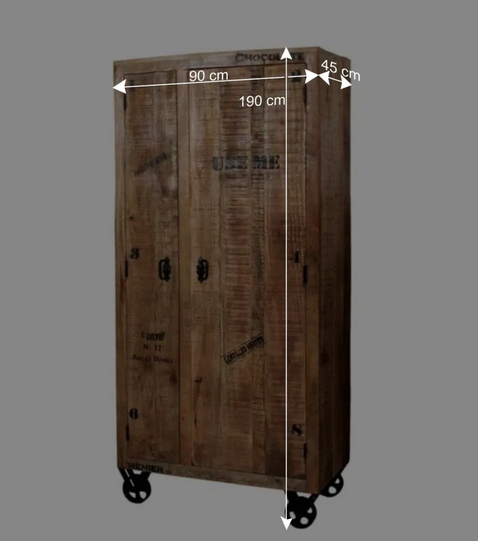 Wohnen Industry Dielenschrank Indri aus Holz rustikal mit Schrift-Drucken