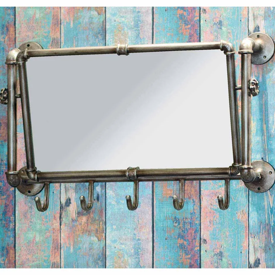 Wohnen Industry Spiegel mit Rahmen aus Stahlrohren Manicos & 5 Haken