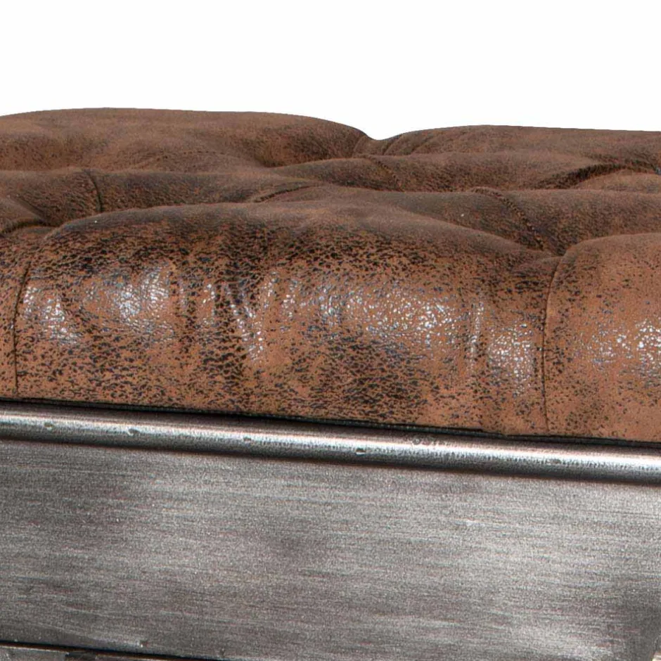 Wohnen Industry Truhenbank aus Stahl Uladan mit Kunstleder Polster Braun