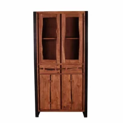 Wohnen Industry Vitrinenschrank Smantana aus Holz Akazie Cognac