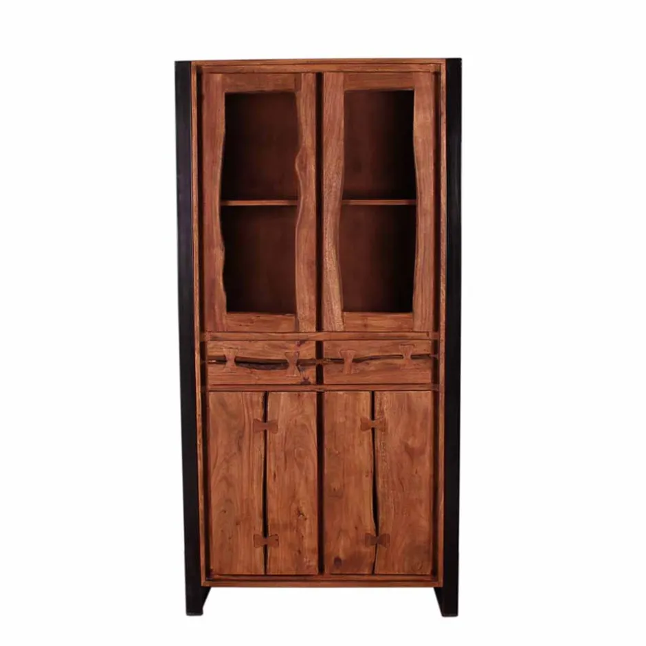 Wohnen Industry Vitrinenschrank Smantana aus Holz Akazie Cognac