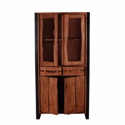 Wohnen Industry Vitrinenschrank Smantana aus Holz Akazie Cognac