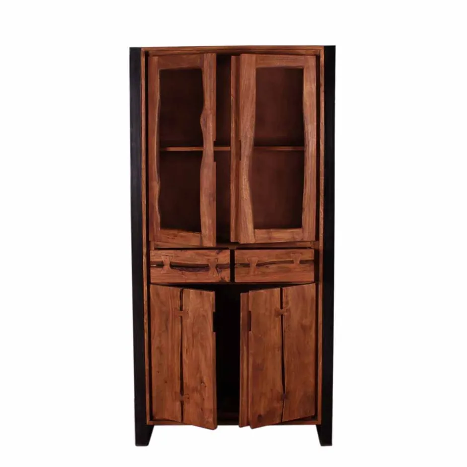 Wohnen Industry Vitrinenschrank Smantana aus Holz Akazie Cognac