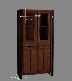 Wohnen Industry Vitrinenschrank Smantana aus Holz Akazie Cognac