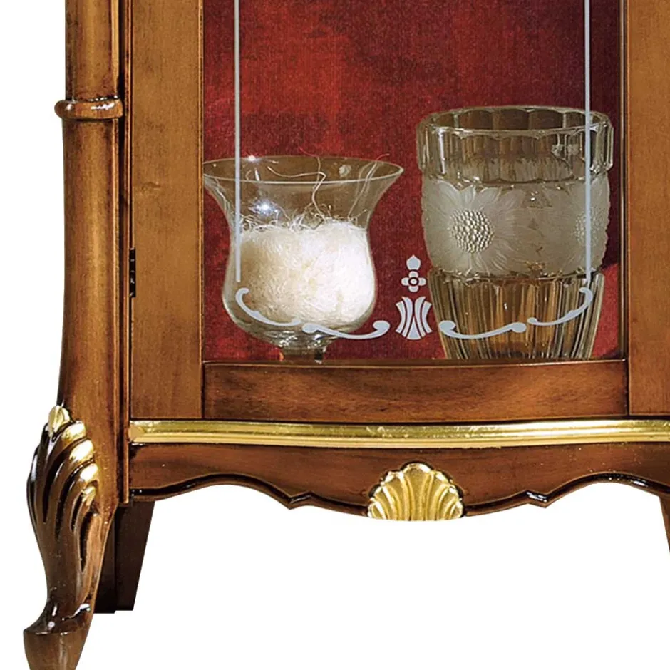 Wohnen Italienische Vitrine in Nussbaum & Gold & Rot - Carlenna I