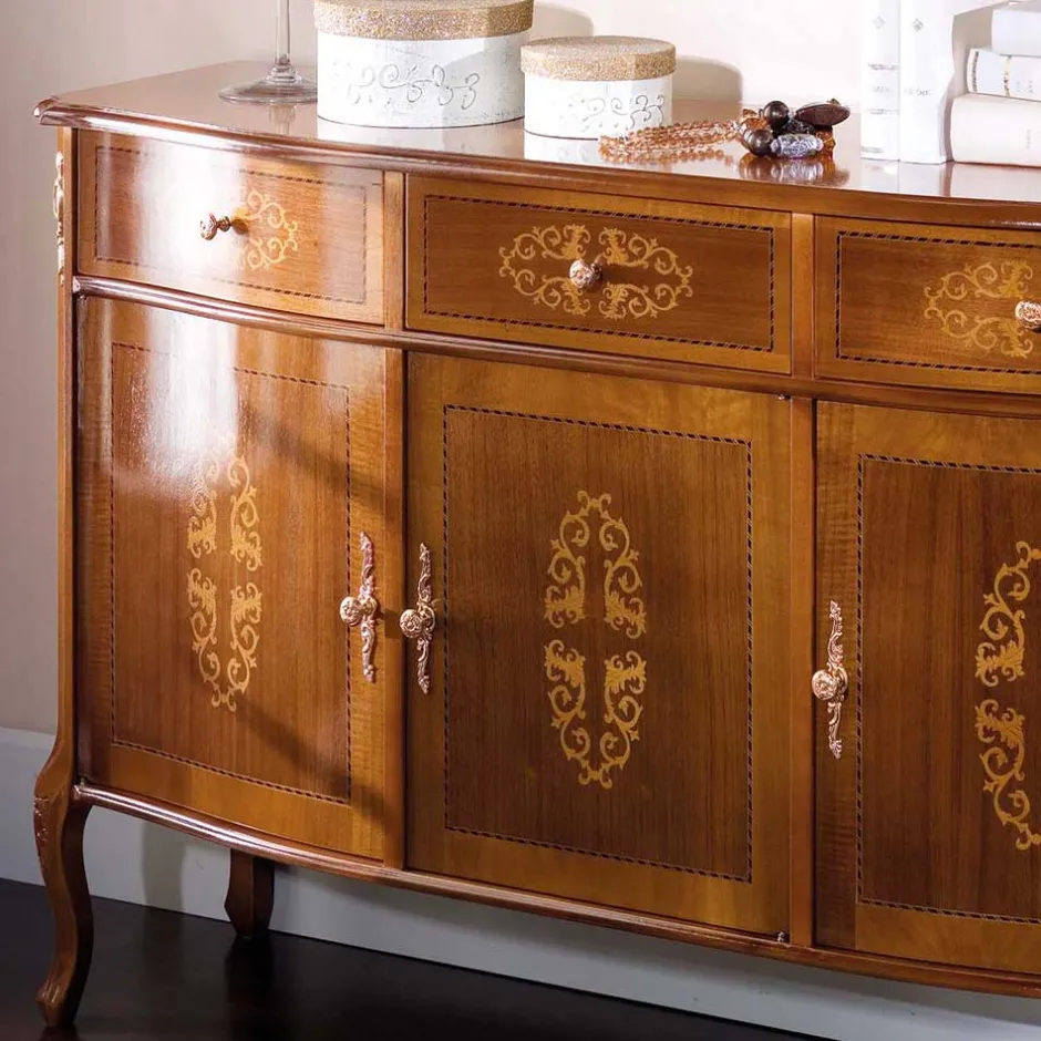 Wohnen Italienisches Barock Sideboard Natale in Nussbaum mit Intarsien