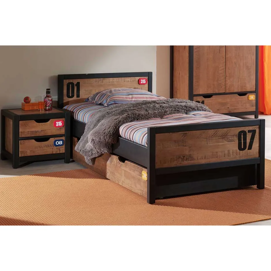 Jugend Kinder Bett in Kiefer und Schwarz - Krefos^Wohnen Discount