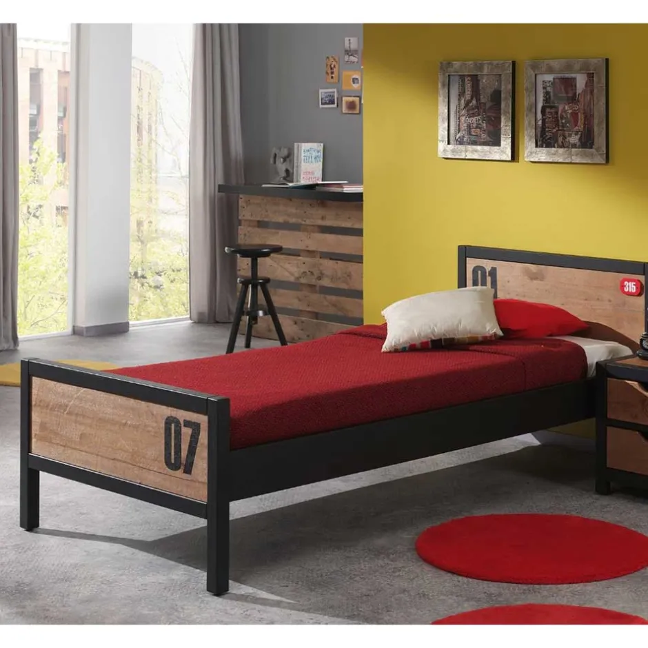 Jugend Kinder Bett in Kiefer und Schwarz - Krefos^Wohnen Discount