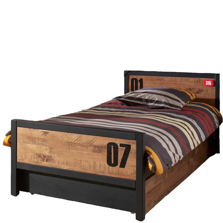 Jugend Kinder Bett in Kiefer und Schwarz - Krefos^Wohnen Discount