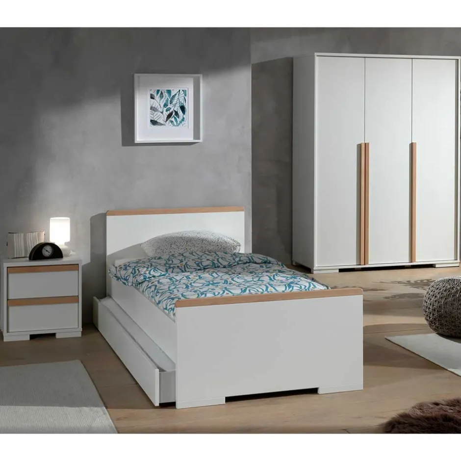 Wohnen Jugend Schlafzimmer Möbel in Weiß - Eldrus (dreiteilig)
