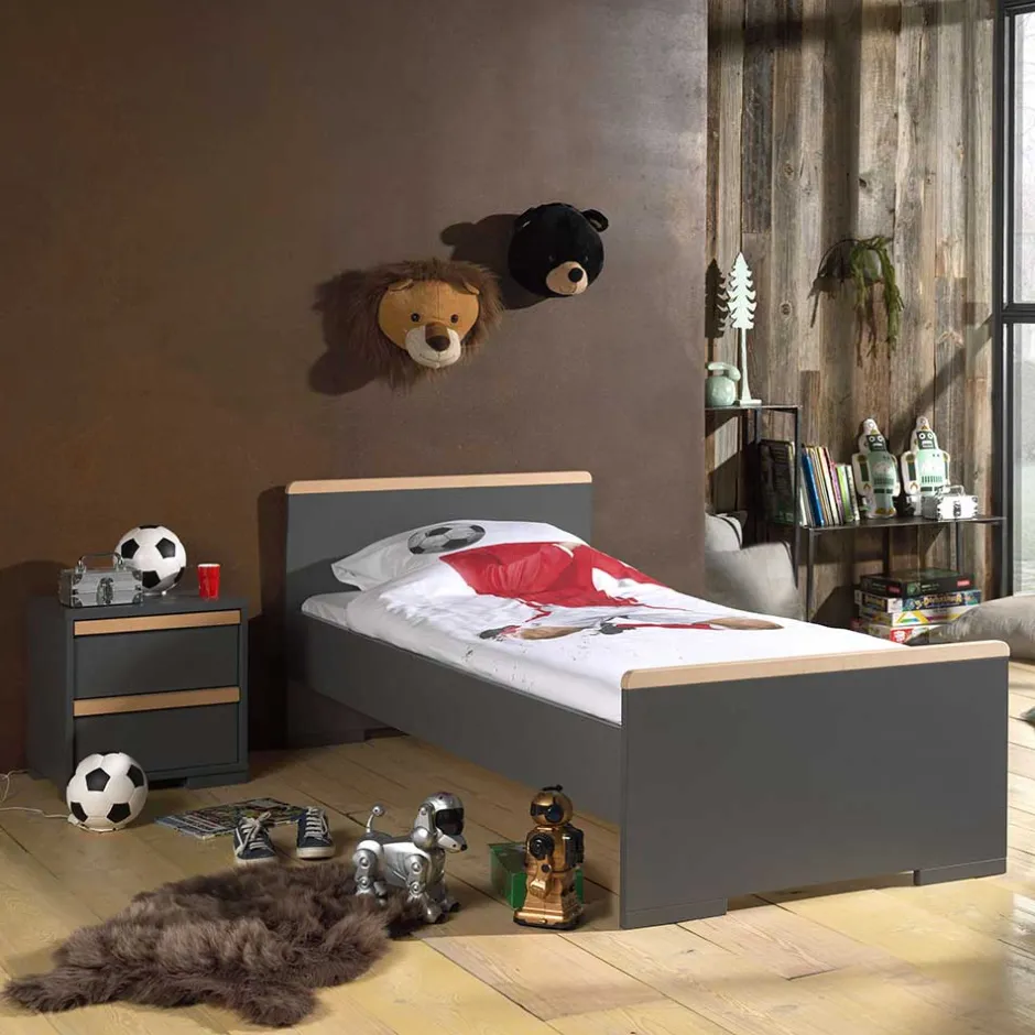 Wohnen Jugendbett mit Nachtkommode in Grau - Navlius (zweiteilig)