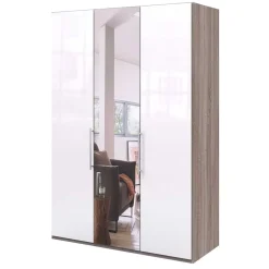 Wohnen Jugendzimmer Kleiderschrank mit Spiegel & Glas Weiß - Empresian