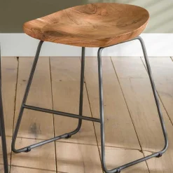 Wohnen Küchenhocker mit Holzsitz & Bügelgestell - Ise (2er Set)