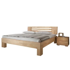 Wohnen Kernbuche Bett Issiaco und zwei Nachtschränke (dreiteilig)