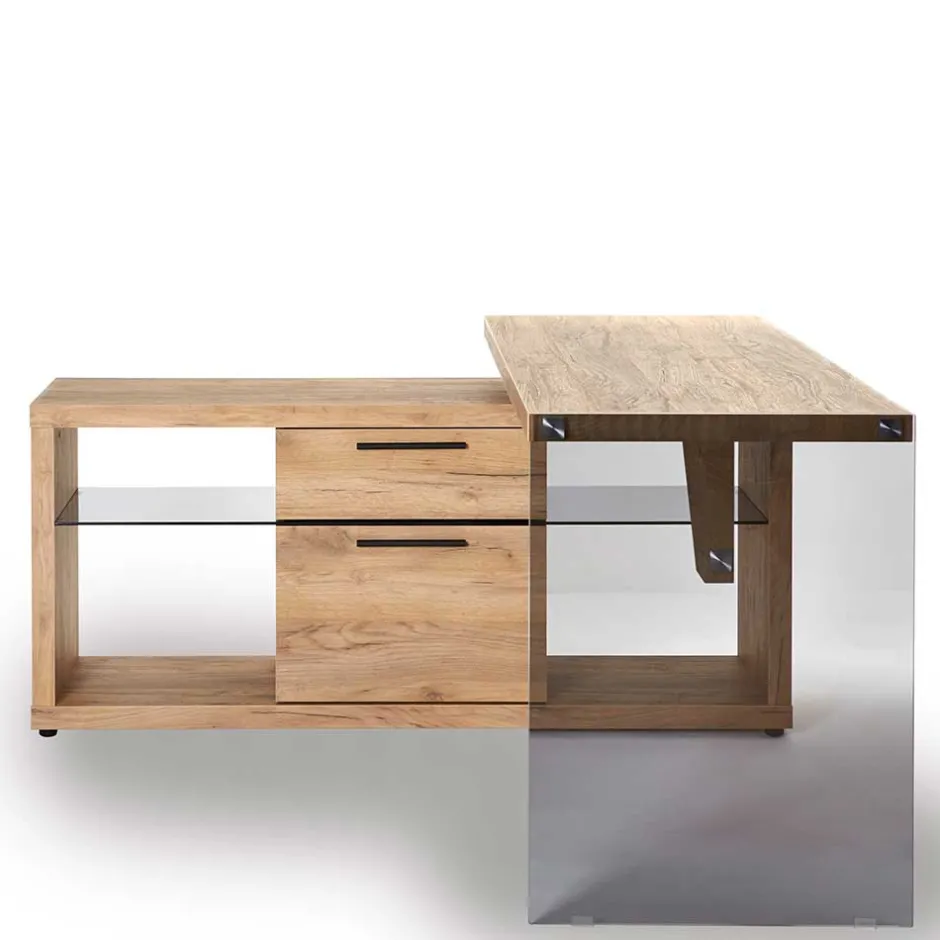 Kernbuche Design Schreibtisch mit Regal Anbau - Manaus^Wohnen Discount