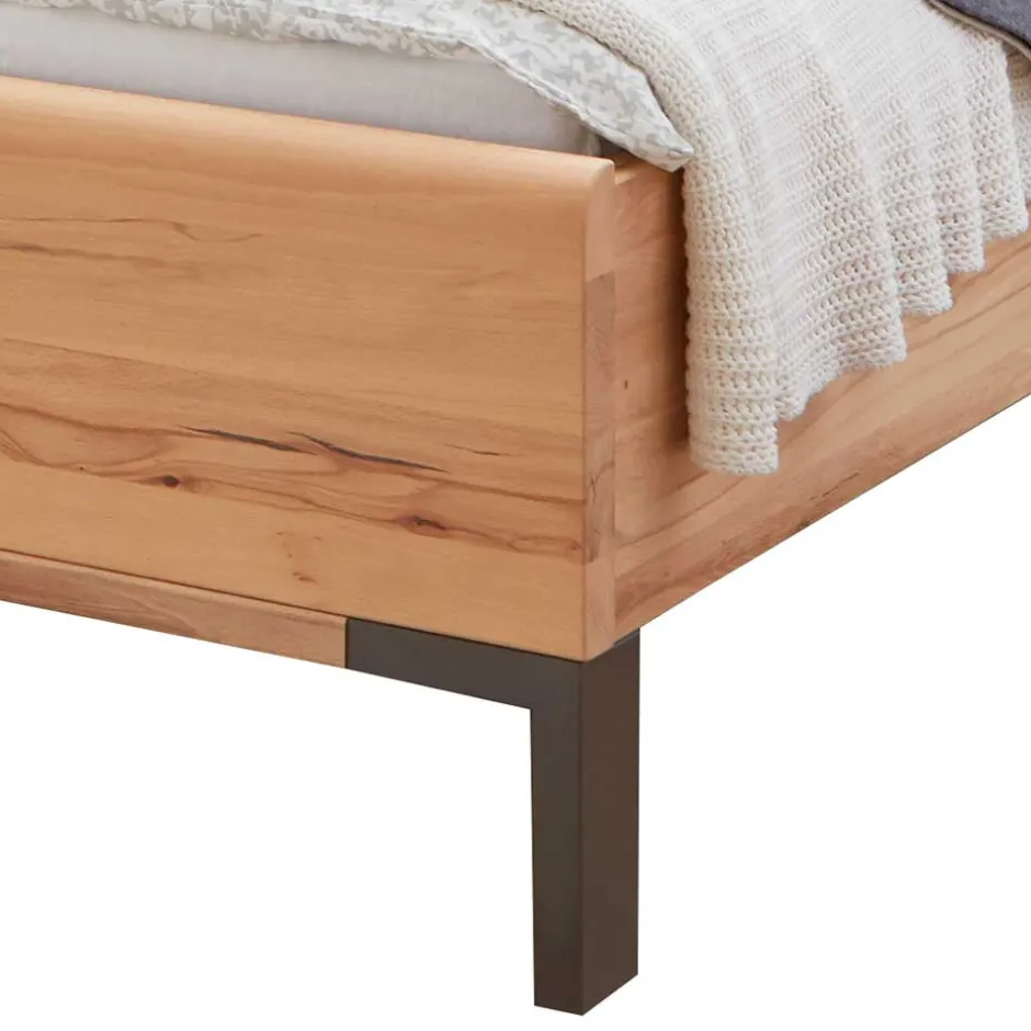 Wohnen Kernbuche Designbett mit Kunstleder Kopfteil - Krofun
