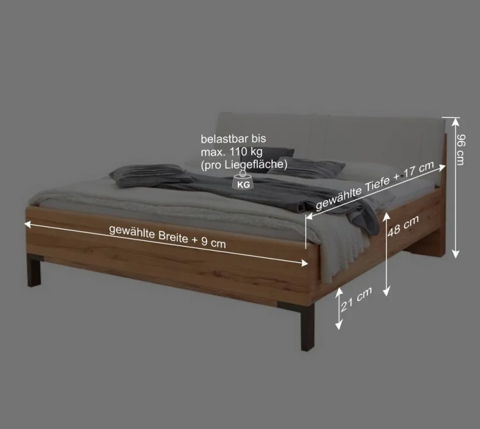 Wohnen Kernbuche Designbett mit Kunstleder Kopfteil - Krofun