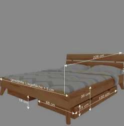 Wohnen Kernbuche Doppelbett in Natur geölt - Junola III