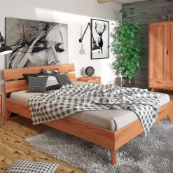 Wohnen Kernbuche Holzbett mit Überlänge 220 cm - Junola III